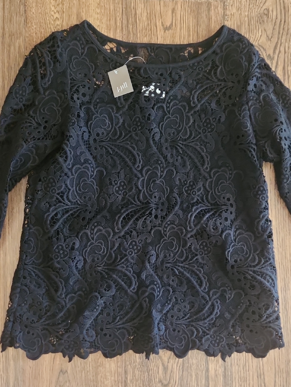 J. Jill Black Floral Lace Boatneck Blouse